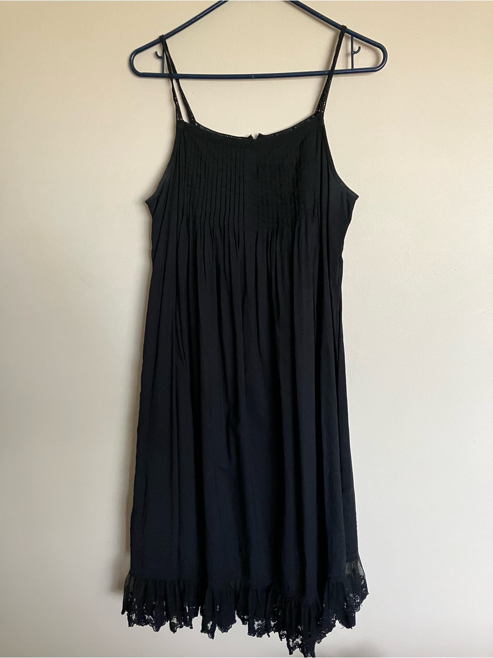 April Cornell Black Lace-Trim Cotton Slip Dress